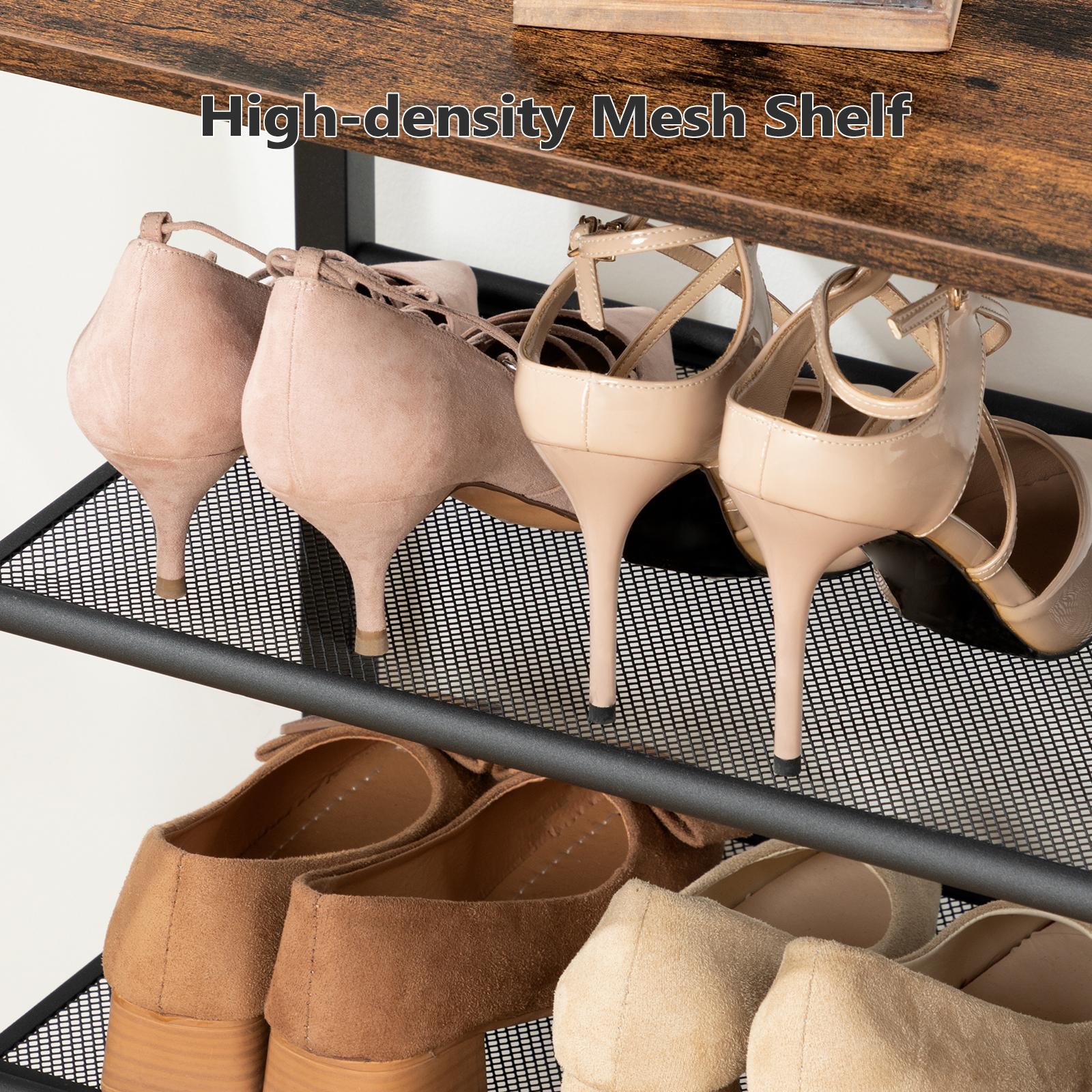 MAHANCRIS 8-Tier Shoe Rack with Adjustable Metal Mesh Shelves, Large Capacity with 28-32 Pairs of Shoes, for Entryway, Stable Structure, Rustic Brown