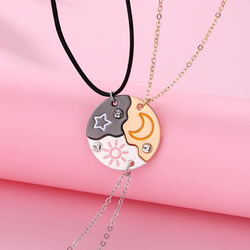 Interlock Soul Necklace Set for BFF and Family - Sun Moon Star Pendants Connect to Circle - 3 Piece necklace，Best friend necklace，Family necklace