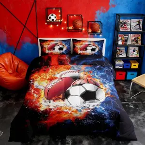 Sports Comforter Set for Boys Comforter Set Full Size Football Baseball Bedding Set for Kids Soft Ball Games Bedroom with 3D Soccer, Basketball