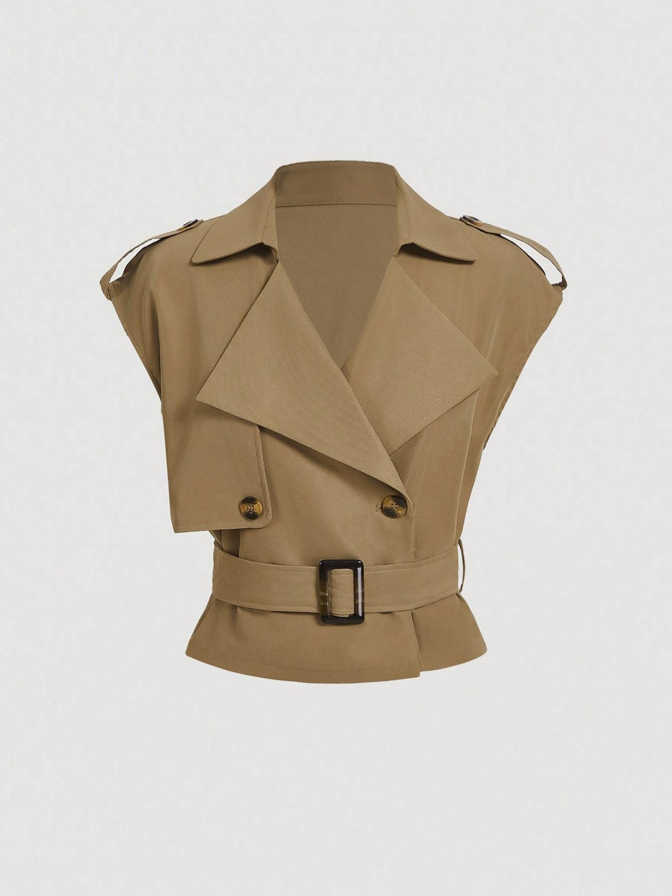 Women's High-End Vest Jacket, V Neck Dual Button Design, Waist Cinching Slimming Fit Fashion, Versatile Stylish Top, Spring, Womenswear