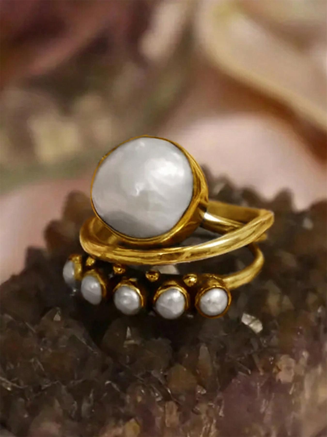 1 PC Retro Style Faux Pearl Ring For Women For Wedding Engagement Party Jewelry Valentine's Day Gift Fashion Rings