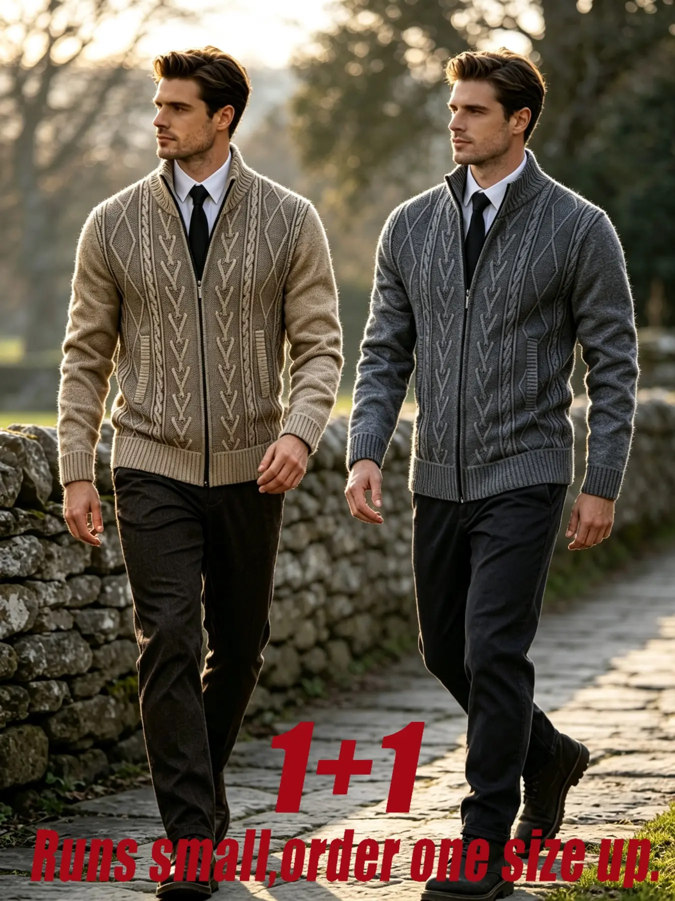 Men's Two-Piece Stand Collar Zipper Sweater Jacket, Long Sleeve Warm Outerwear, Side Pockets Casual Knit Cardigan for Fall Winter