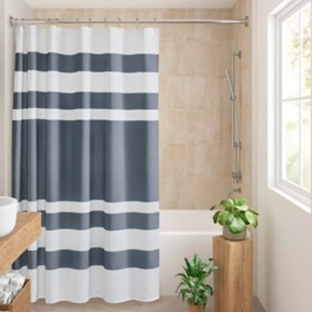 Nokaa 72x78 Inch Dark Blue Shower Curtain with 3M Scotchgard Water Repellent Treatment, Woven Fabric Bathroom Curtain, OEKO-TEX Certified, Machine Washable, Standard Size for Bathtub and Stall