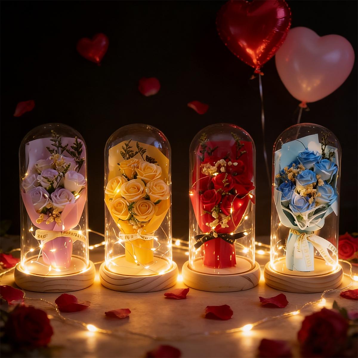 Valentine's Day LED Eternal Rose Artificial Flower Decoration, Romantic Atmosphere Ornament, Perfect Holiday Gift for Him Her, Light Up Rose