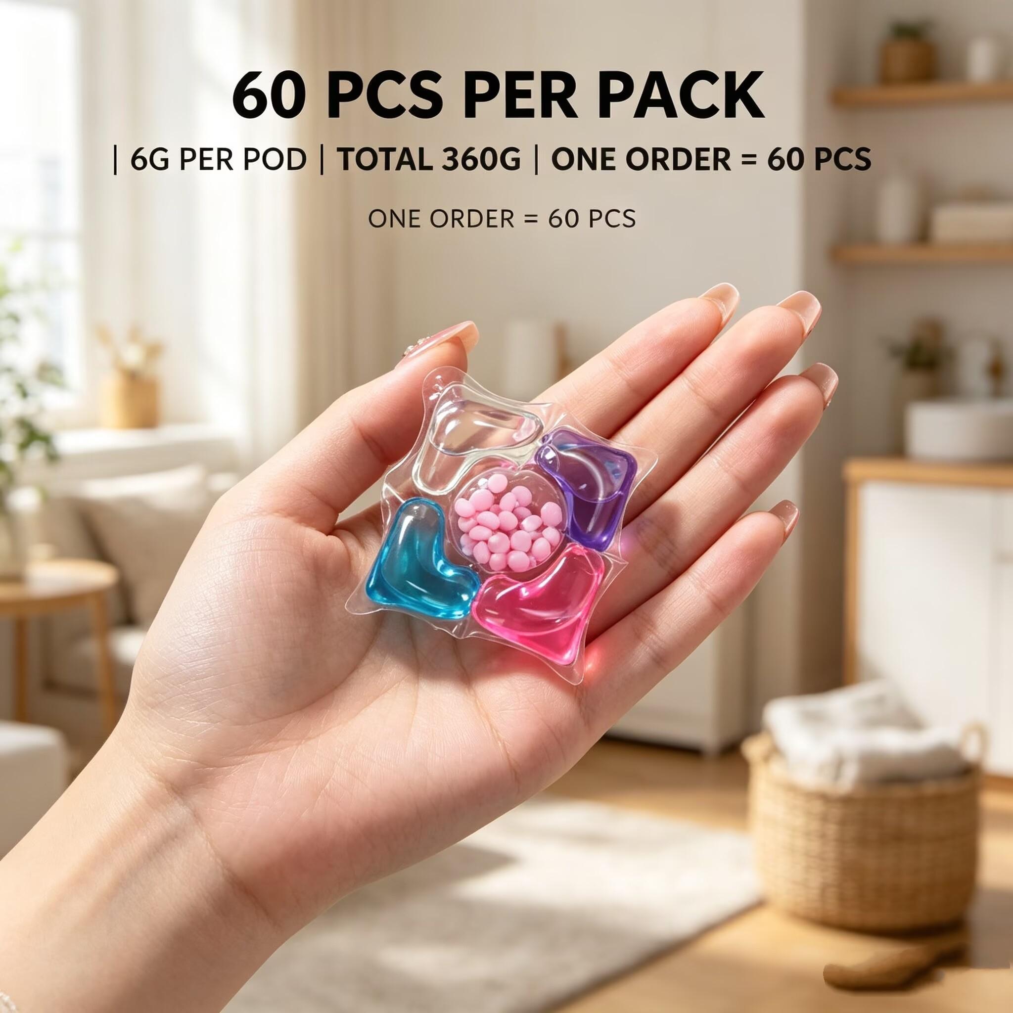 60-Pack Five-In-One Laundry Detergent Pods, Long-Lasting Scent Lavender, 5D Laundry Liquid Balls, Multi-Function Washing Gel Beads