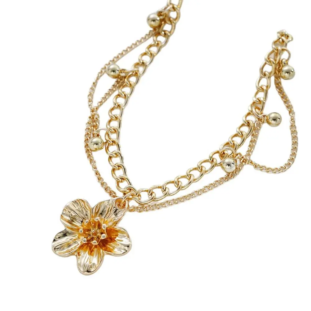 Ins Boho Multi-Layer Gold Alloy 3D Flower Ankle Bracelet For Women, Tiny Bell Pendant Waterproof Non-Fade Layered Foot Chain Trendy Seaside Beach Travel Music Festival Styling Foot Jewelry