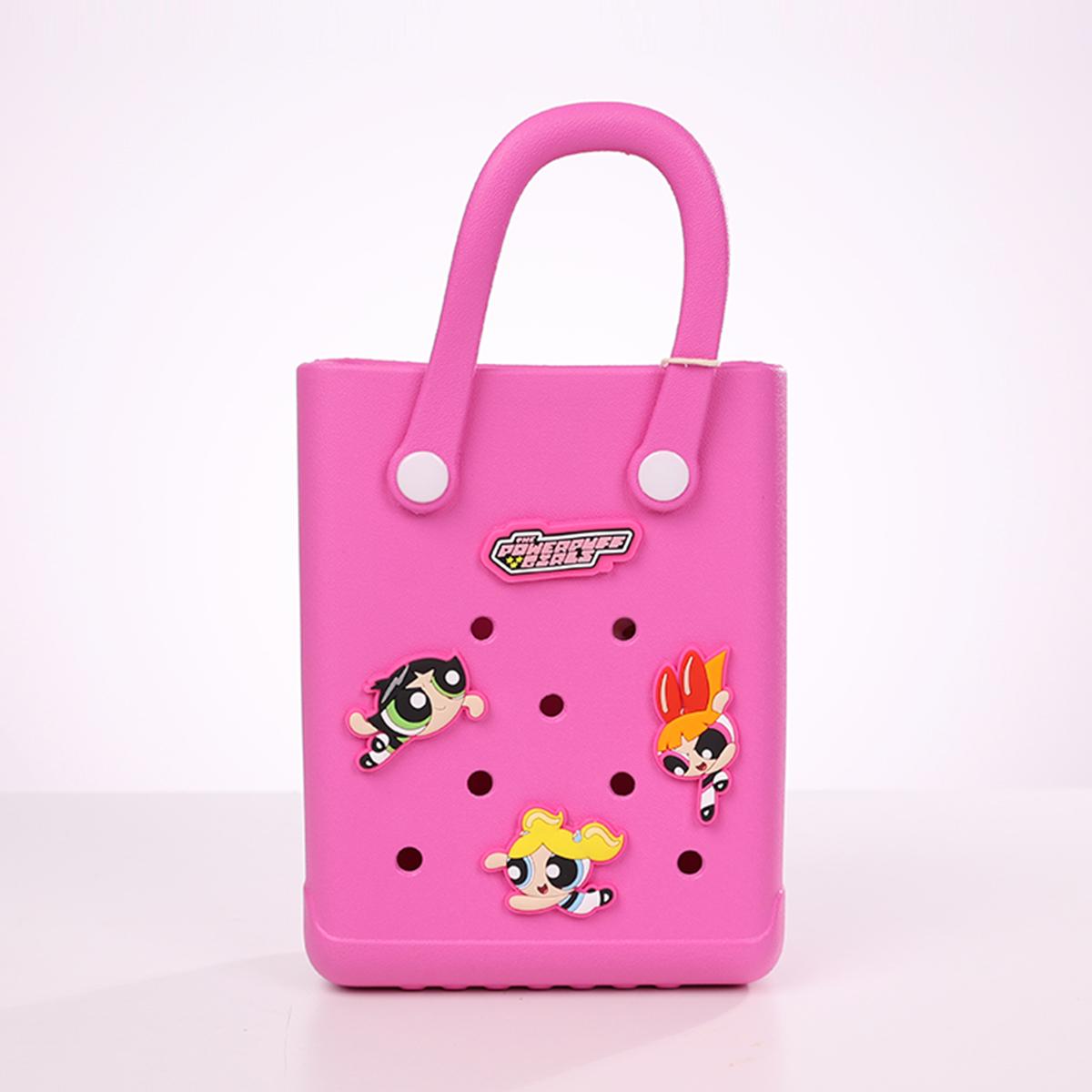 The Powerpuff Girls Collection Holes Small Handheld Bag - Cute Cartoon Collab Light & Stylish Dopamine Handbag for Ladies Durable Lunch Bags For Girls Suitable Size Pink White Beach bag
