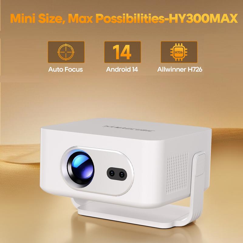 Magcubic HY300MAX Auto Focus wireless projector 400ANSI Android 14 Allwinner H726 with 0.8:1 Throw Ratio Dual WiFi6 BT5.4 HDR/HDR10+/HLG Auto Keystone Correction Portable Mini Home Cinema Movie Outdoor