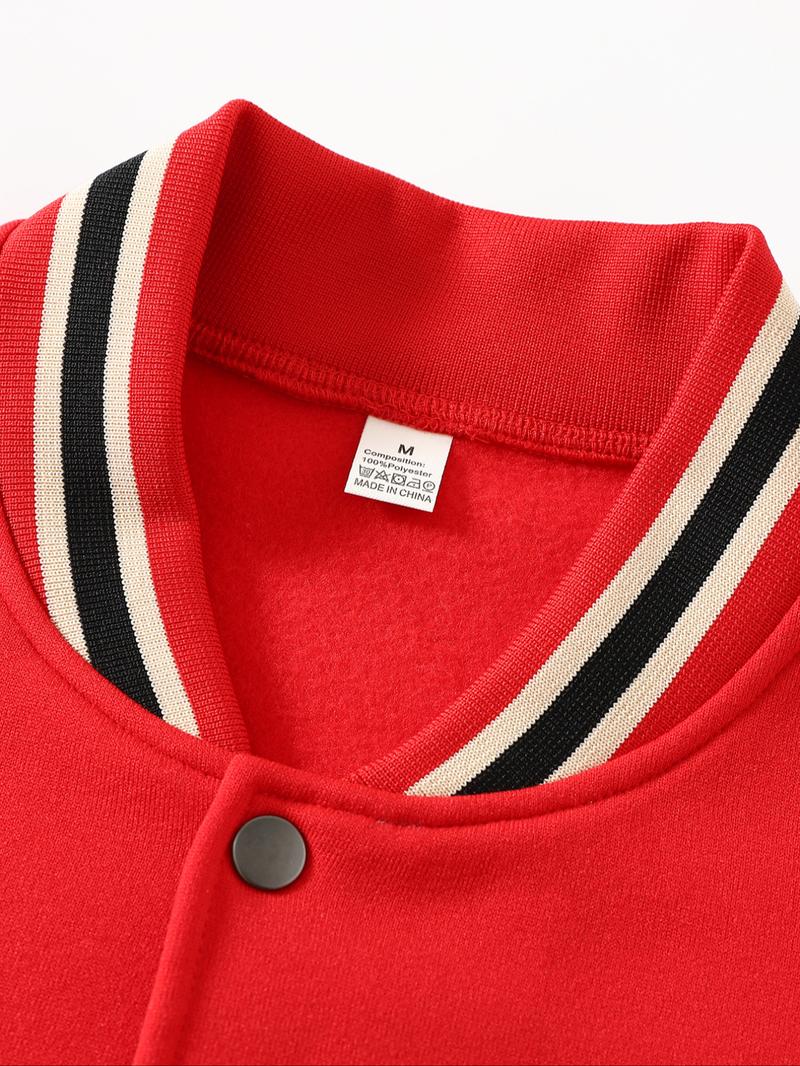 Vintage Street Style Embroidered Baseball Jacket, Redmi Patch Devil Angel Badge, Casual Fitted Varsity Jacket, Fall & Winter Fashion