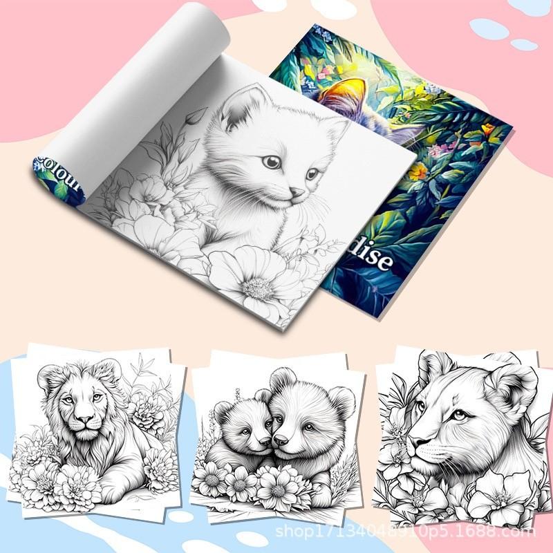 Animal Theme Coloring Book, 20 Pages Hand-Drawn Sketchbook, Art & Craft Easel, Home/school/office Art Supplies