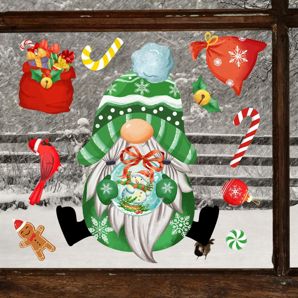 A 2D flat static sticker of a Christmas window decoration - Christmas gnome old man (20*30cm) for holiday decoration background window display (DJ4999B)
