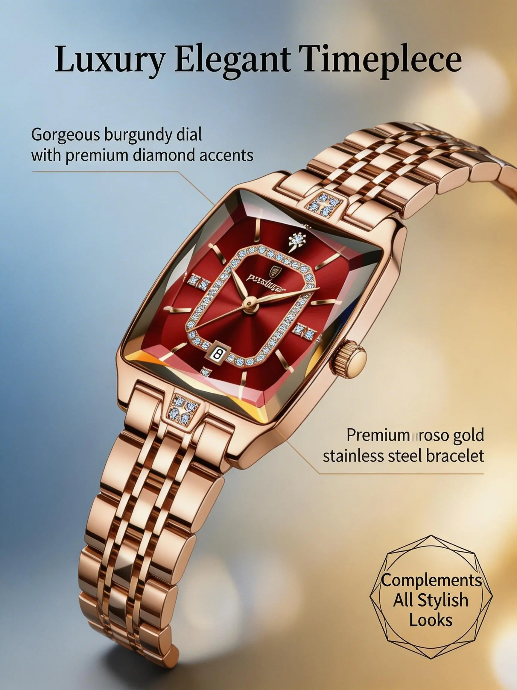 Luxury Women's Business Watch, Fashion Square Rose Gold Stainless Steel Quartz, Elegant Gift for Mother Wife Sister, Daily Wear, Square Dial Wristwatch, Modern Fashionable Wristwatch, Fashionable Analog Watch