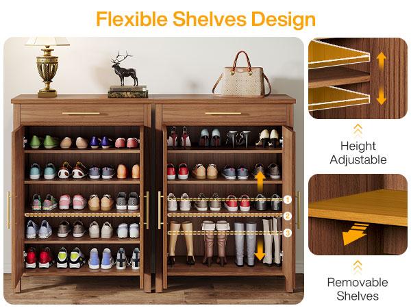 LITTLE TREE  Shoe Cabinet, 5-Tier Shoe Storage Cabinet with Louvered Doors and Drawer, Freestanding Wooden Shoe Rack Organizer with Adjustable Shelves for Entryway, Hallway, Closet(All Color With Adjustable Shelves)