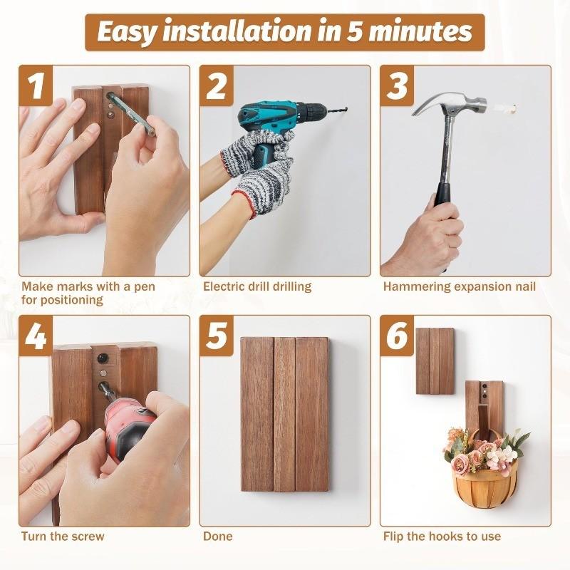 Magnetic Foldable Wooden Wall Hooks, Hidden Acacia Wood Coat Hooks, Flip Down Hooks for Coats, Bags, Hats, Towels