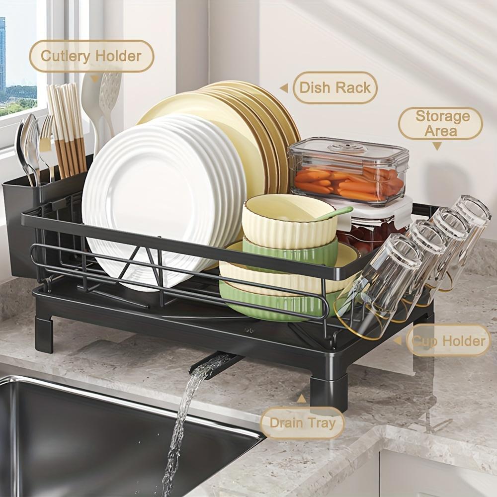 1 Set Black Kitchen Sink Drainer Rack Detachable Utensil Holder with Drainboard Countertop Dish Drying Organizer
