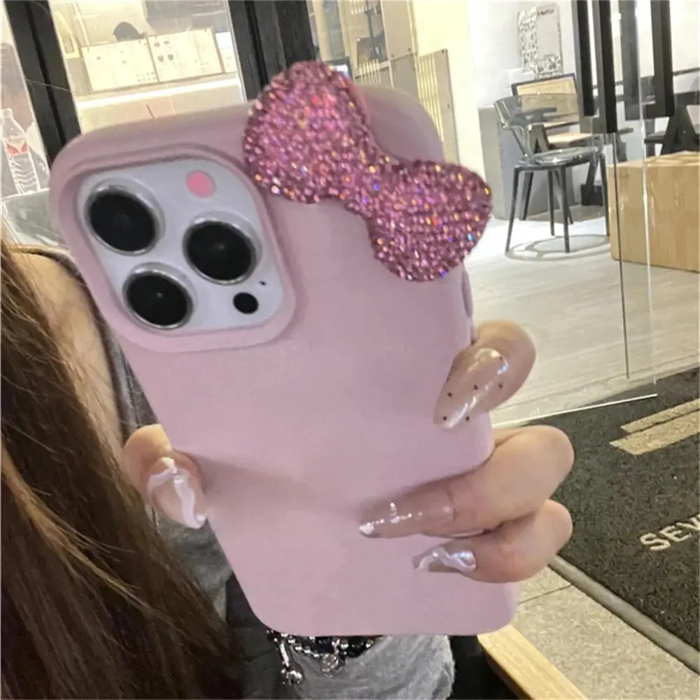 Luxury Glitter 3D Rhinestone Bows Litchi Pattern PU Leather Phone Case, Mobile Phone Accessories, for iPhone 16 Pro Max, 15, 14, 12, 11 Pro Max, 13 Mini, X, XR, 7 Plus, 8 Plus, SE, For Iphone 16Promax