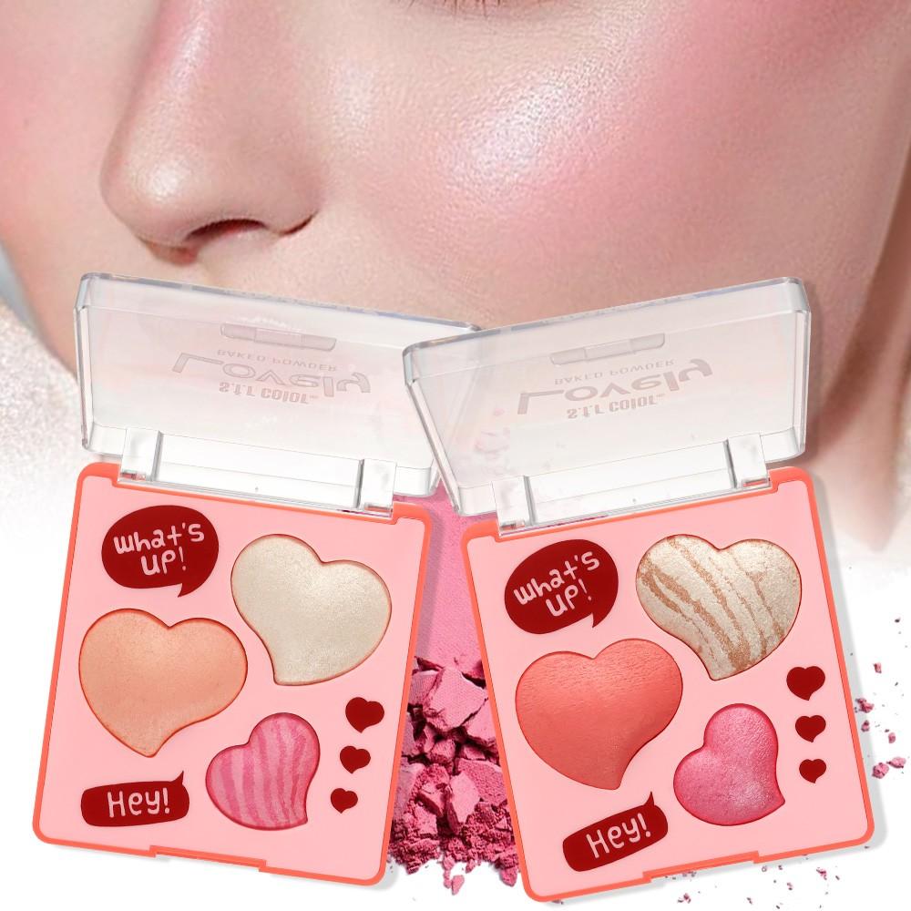 Three-Color 4D Heart Blush Powder, Long-Lasting Makeup Highlighter, Natural Look, Perfect for Daily Use, Enhances Complexion