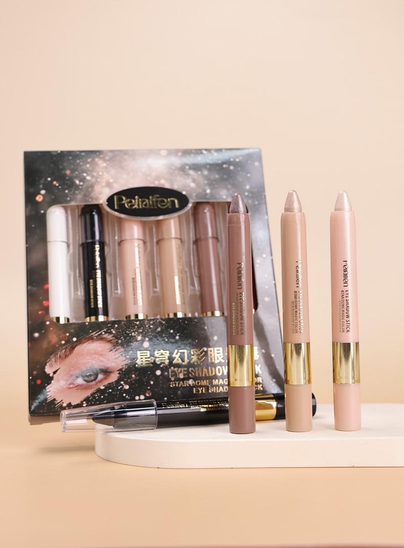 6-Color Starry Eyeshadow Stick, Fine Shimmer Gel Glitter Highlighter, Long-Lasting Natural Brightening, Lazy Eye Shadow Brush