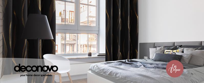 Deconovo Blackout Curtains - 2 Panels, Golden Wave Stripe Print | Thermal Insulated & Soundproof Drapes with Grommets for Living Room & Bedroom