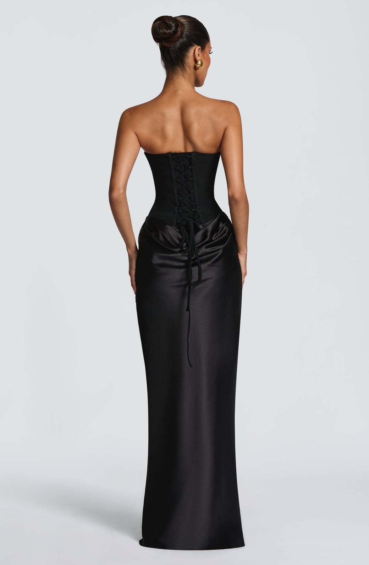 2026 European and American new style solid color waist-cinching sexy strapless bodycon long dress satin tie-back dress with ribbons