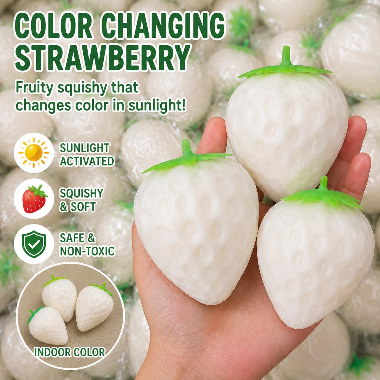 Extra Large Color Changing Strawberry Squishy Stress Ball - Squishies Fidget Toy for Adults & Ages 6+, Safe Non-Toxic Material for Stress Relief & Sensory Play