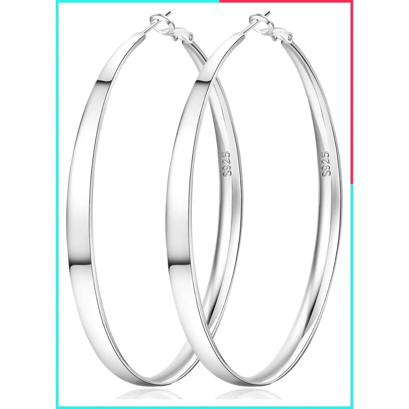 5mm 925 Sterling Silver Hoop Earrings 30-70mm Extra Large - Hypoallergenic Lightweight Nickel Free for Sensitive Ears, Big Thick Silver Hoops for Women Gifts