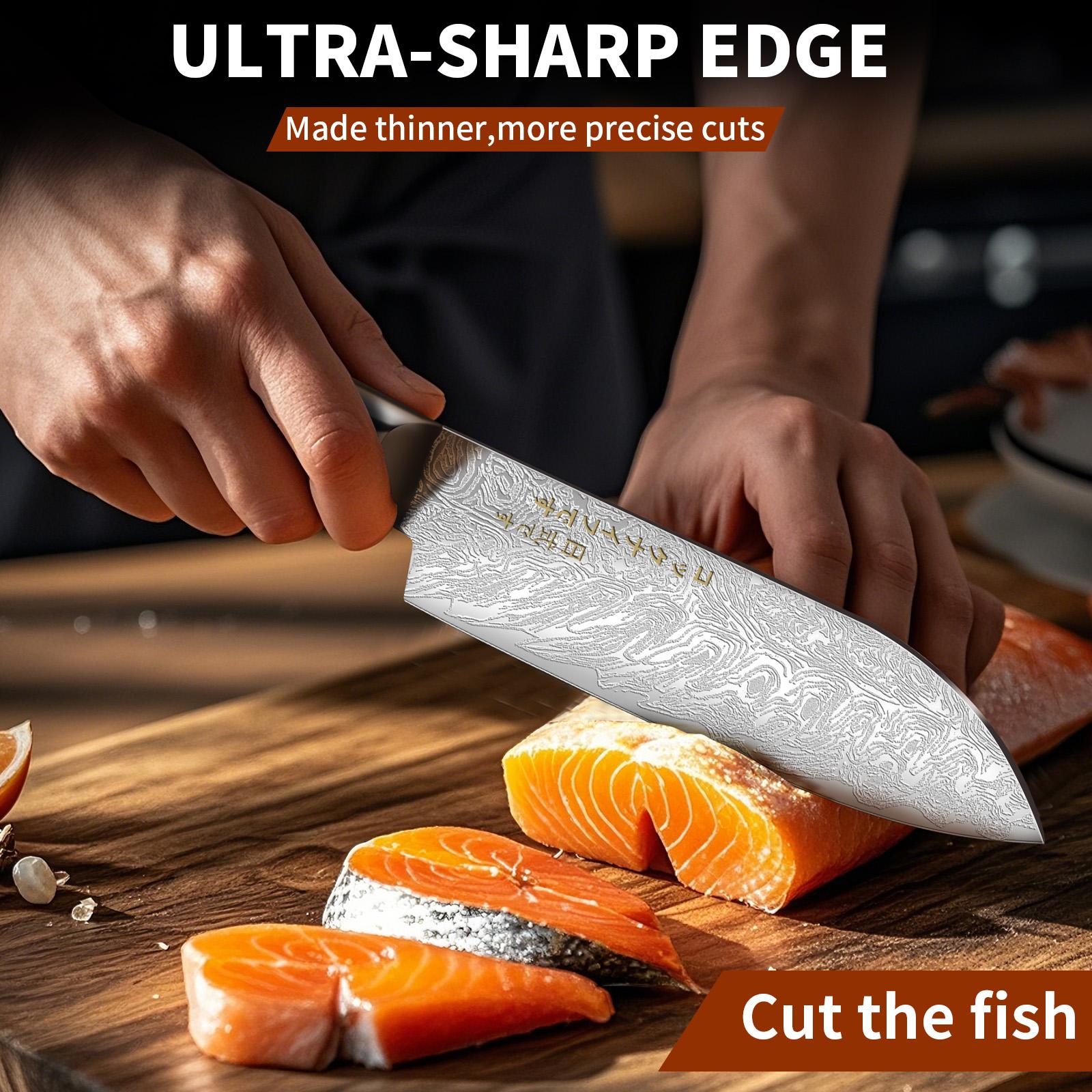 Japanese All Steel Kitchen Knives Block Set, Sharp Blade Chef Knife with Imitation Wooden Handle, Professional Cutting Tool for Bone, Meat, Fish, Vegetables. Ideal Chef Christmas Gift.