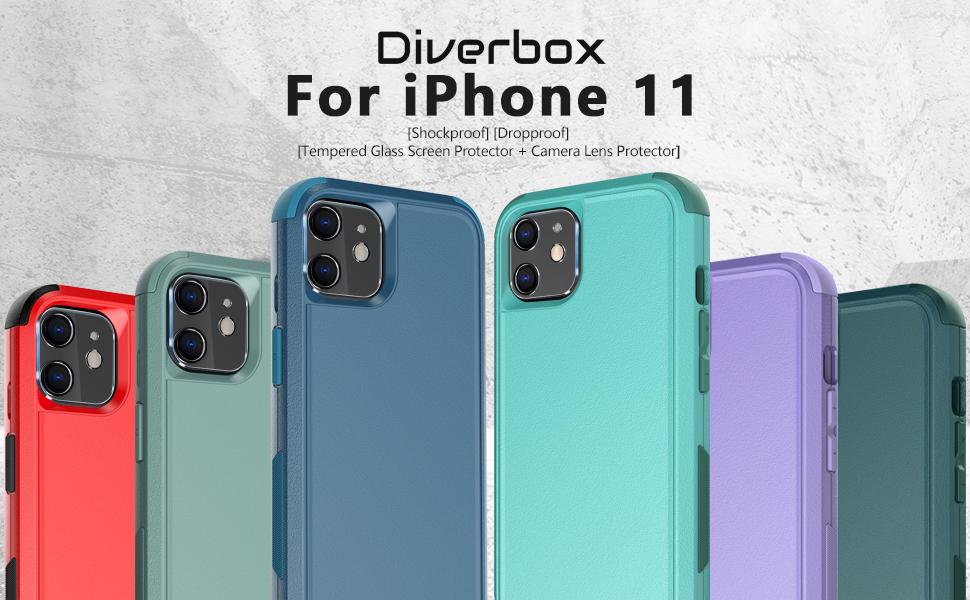 Diverbox for iPhone 11 Case [Shockproof] [Dropproof] [Tempered Glass Screen Protector],Heavy Duty Protection Phone Case Cover for Apple iPhone 11 (Black-3in1)