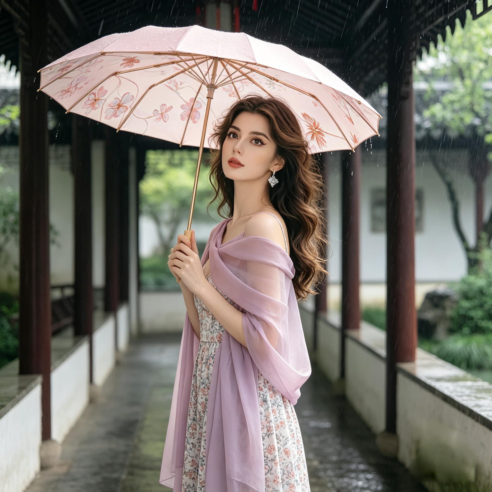 Mucat Umbrella SunUmbrella UVProtection ,SummerEssentials,AestheticUmbrella,WomensAccessories Umbrella,Ink Wash Floral Sun Umbrella for Women ,UPF 50+ UV Protection Windproof with Wooden Handle