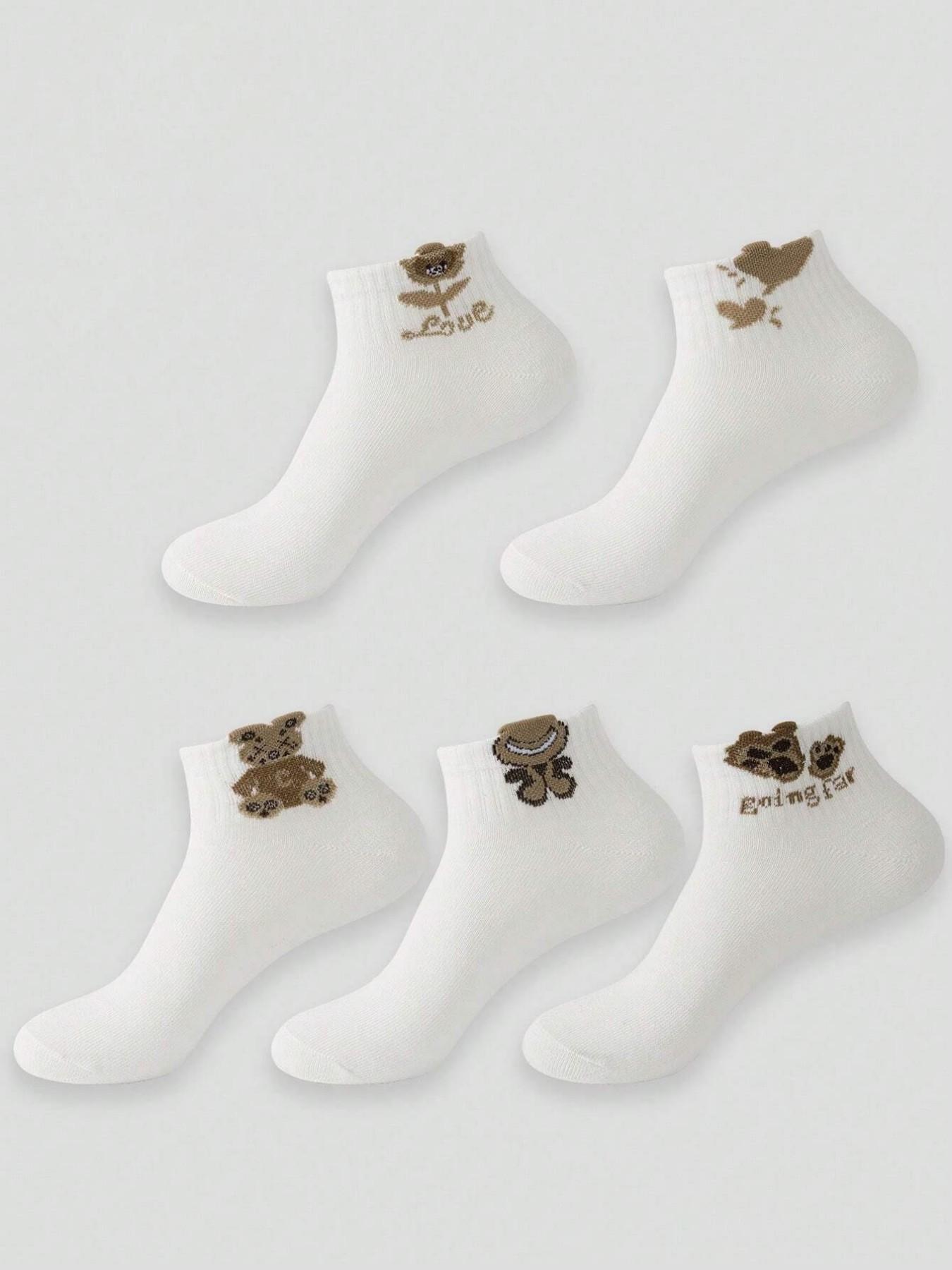 Cute Cartoon Bear Ankle Socks for Girls, Breathable Mesh Socks, Moisture-Wicking, Soft Comfort, Ideal for Sports, Casual, Business