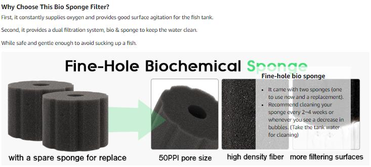 hygger Aquarium Sponge Filter 5-125 Gallon Small Fish Tank Filter for Breeding Fry Shrimp Snails Betta Air-Powered Filter with Reusable Biochemical Ball Spare Sponge Foam Filter