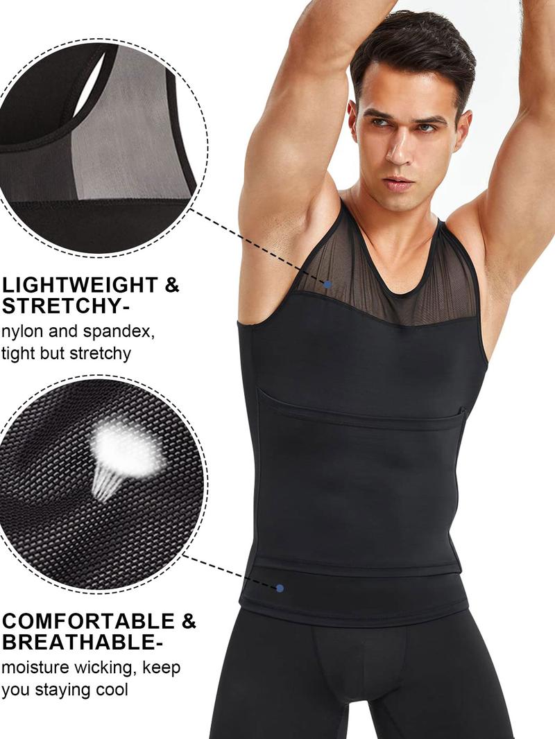 Men's Plain Contrast Mesh Compression Shapewear Body Sculpting Tank Top, Adjustable Tummy Control Compression Top, High Stretch Underwear Shaper for Men