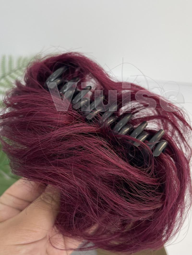 Real Human Hair Claw Chignon Messy Bun Claw Clip Hair Piece Wavy Curly Hair Bun Ponytail Extensions for Women Blonde Hair Ponytail Brown Ponytail Hair Daily Hair Buns Add Volume For Women