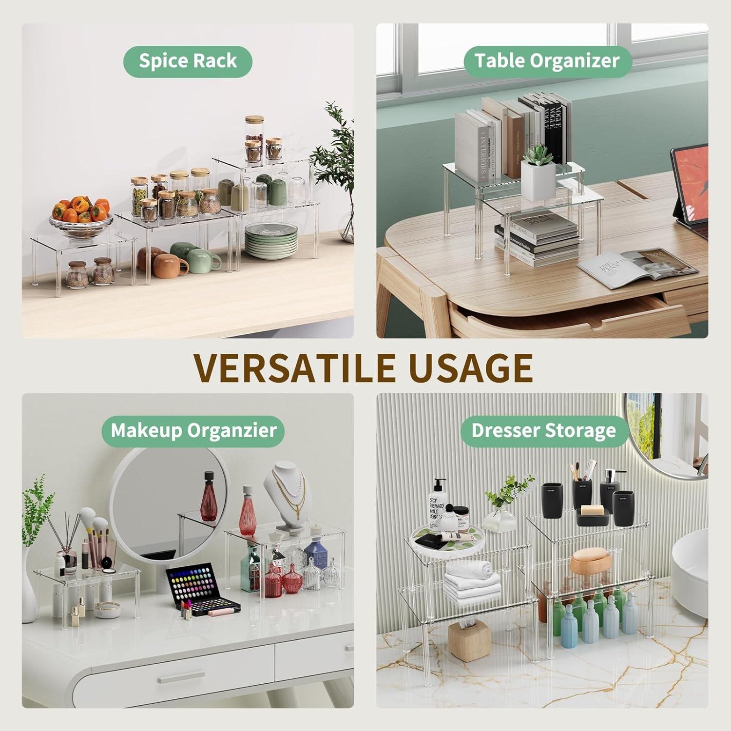 Transparent Acrylic Storage Rack, Stackable Shelf Organizer, Kitchen Cabinet Spice Box Holder, Office Desk Top Organizer, Home Gift Choice