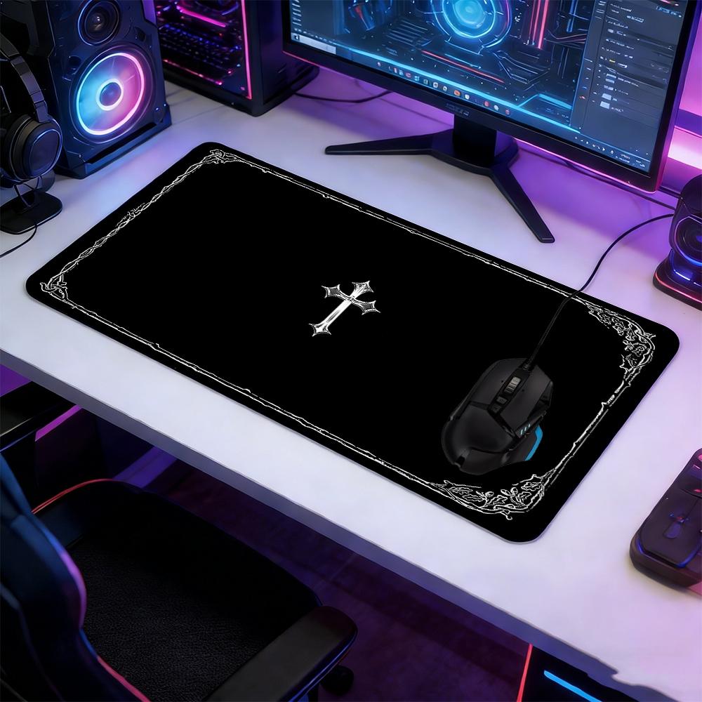 Dark Occult Cross Theme Large Extended Gaming Mouse Pad, Non-Slip Rubber Base Stitched Lock Edge, Intricate Frame Art Desk Mat, Durable PC & Laptop Accessory for Home/Office, Great Gift for Alt Aesthetic Fans, Computer Mouse Pad, Mousepad Dark Occult Cross Theme Large Extended Gaming Mouse Pad, Non-Slip Rubber Base Stitched Lock Edge, Intricate Frame Art Desk Mat, Durable PC & Laptop Accessory for Home/Office, Great Gift for Alt Aesthetic Fans, Computer Mouse Pad, Mousepad