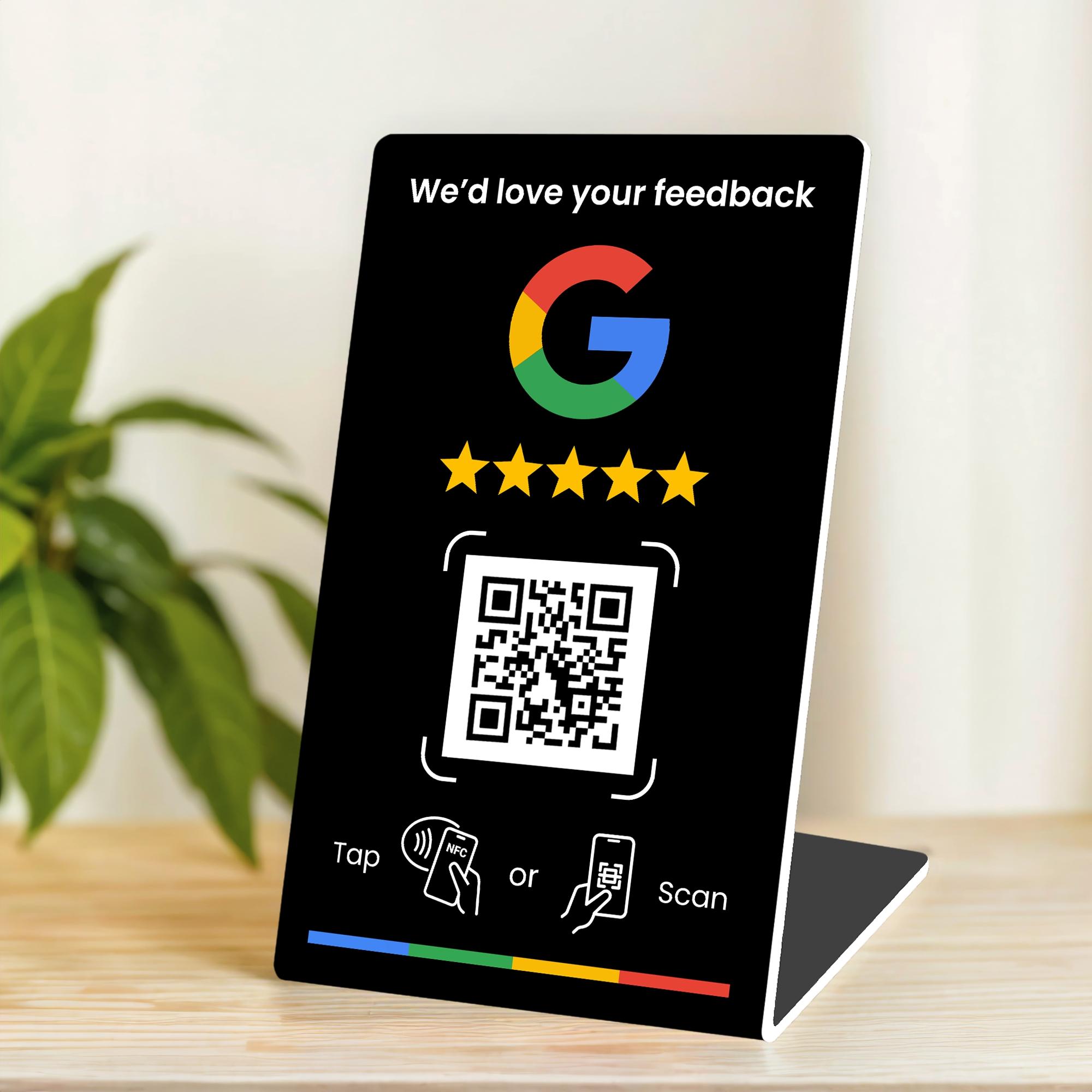 Review Business Stand for Google, NFC Tap & Dynamic QR Code, Easy Setup with Review Link Management, No APP Required, Review Us On Google , Review Sign,five-star rating  for  NFC Rating Card Stand, Flexible Design, Office Desk Accessories