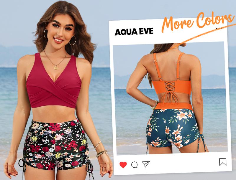 Aqua Eve Bikini with Shorts for Women - Two Piece Swimsuit with Boyshorts High Waisted Bathing Suits Swimwear