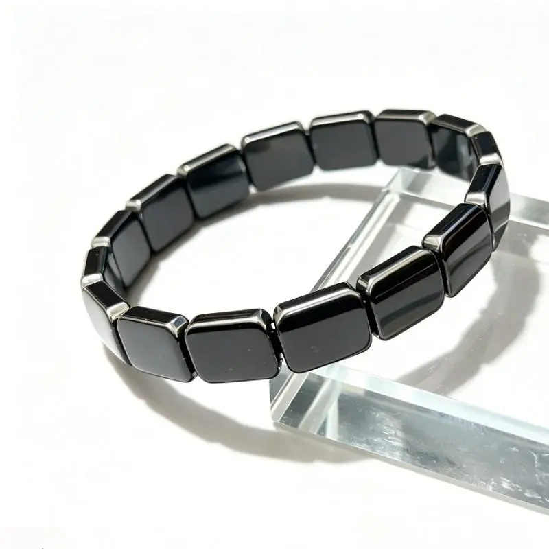 Hematite Bangle for Men and Women, Minimalist Style Round Stone Bracelet with Magnetic Energy, Comfortable Stretch Fit for Office Wear, Energy-Boosting Effects, Natural Black Hematite, Beads, Unisex, Elastic Cord, Male, Adults, Balancing Energy