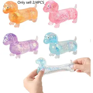 2/4PCS Dachshund Squishy Toy, Squishy Weiner Dog, Glitter Weiner Dog Maltose Stress Ball, Slow Rising Squishy, Soft Squeeze Stress Relief for Anxiety Relief, Soft Squeeze Desk Gadget for Home Office Travel