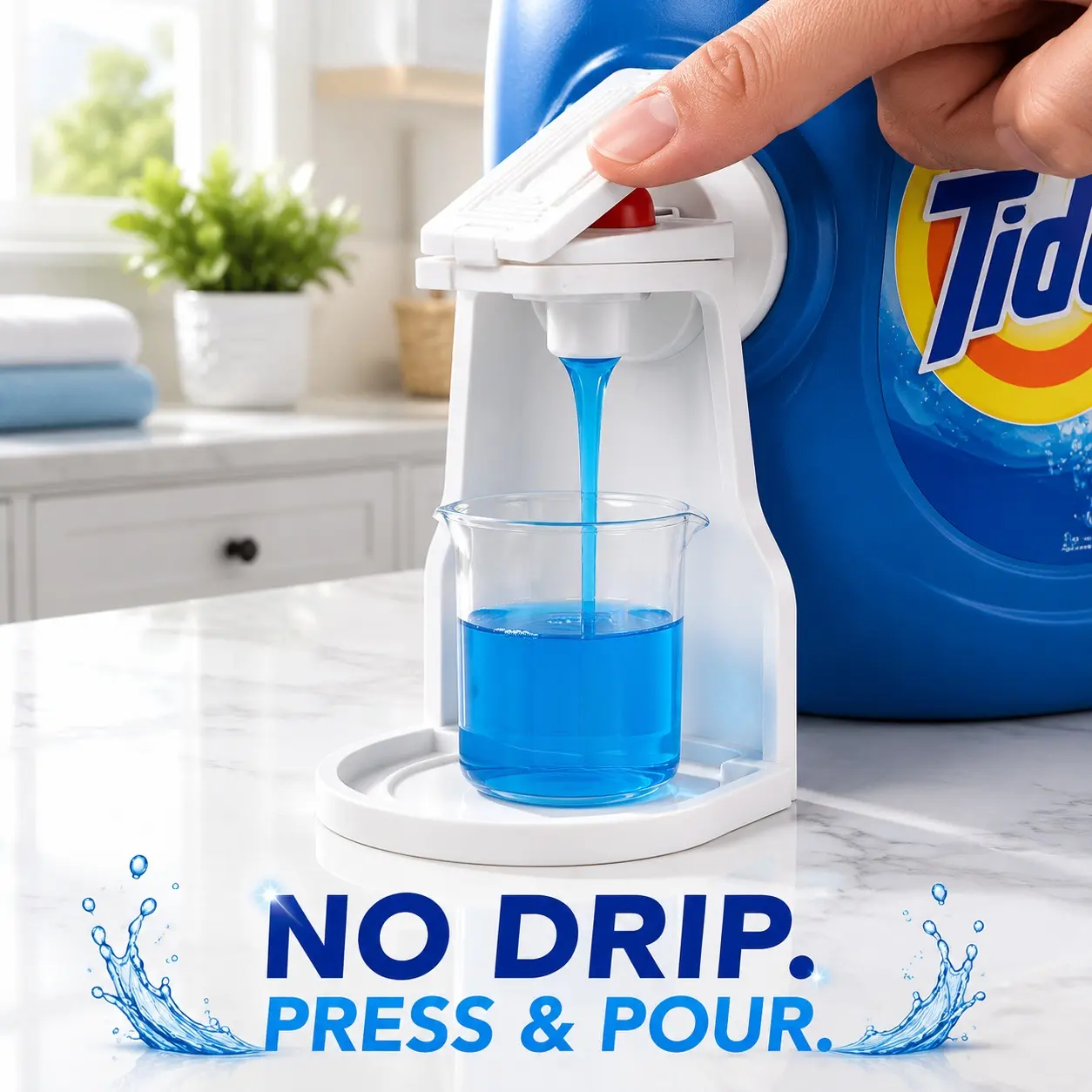 Precision Laundry Detergent Dispenser Cup with Flow Control Nozzle & Drip Tray, Easy Switch for No-Waste Pour, Fits Standard Bottles (BPA-Free)