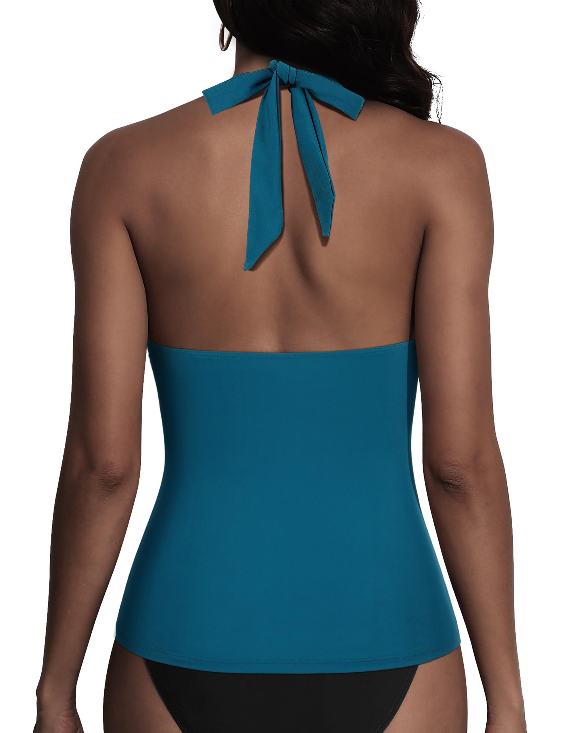 [dealforyoudays]Hilor Women's Underwire Tankini Tops Ruched Tummy Control Bathing Suit Tops Plunging Halter V Neck Swimsuit Twist Swim Top Only