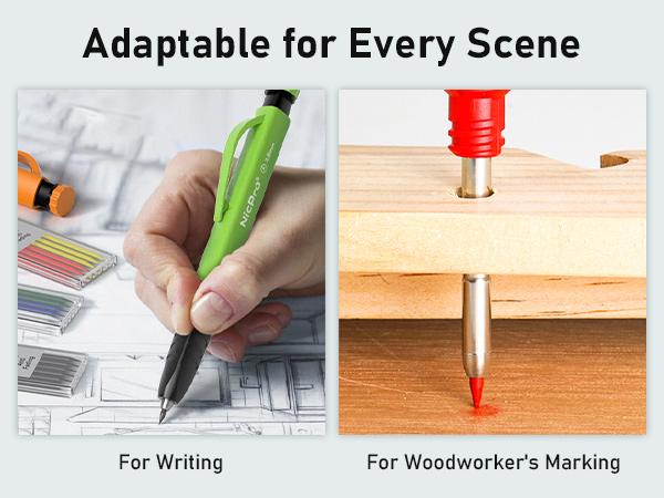Nicpro 5 Pack Mechanical Carpenter Pencil Set with Sharpener & Finger Grip, Mechanical Woodworking Pencils with 41 Refills, Deep Hole Marker Heavy Duty Construction Pencils for Architect- with Case