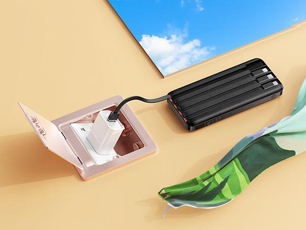 Charmast 20,000mAh Ultra-Slim Power Bank with 20W Fast Charging & Built-in Cables Portable Charger for Smartphones Tablets & USB-C Devices Rechargeable Battery Pack Black