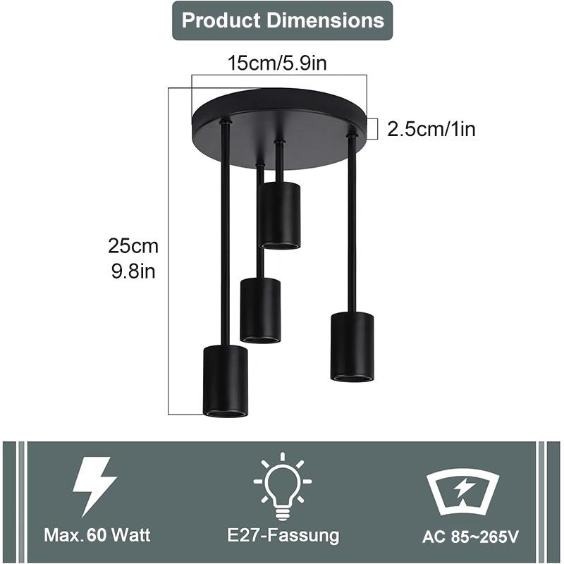 Nordic Industrial Style Four-Arm Ceiling Pendant Light, E27 Socket, 60w, European Home Commercial Lighting (bulb Not Included)
