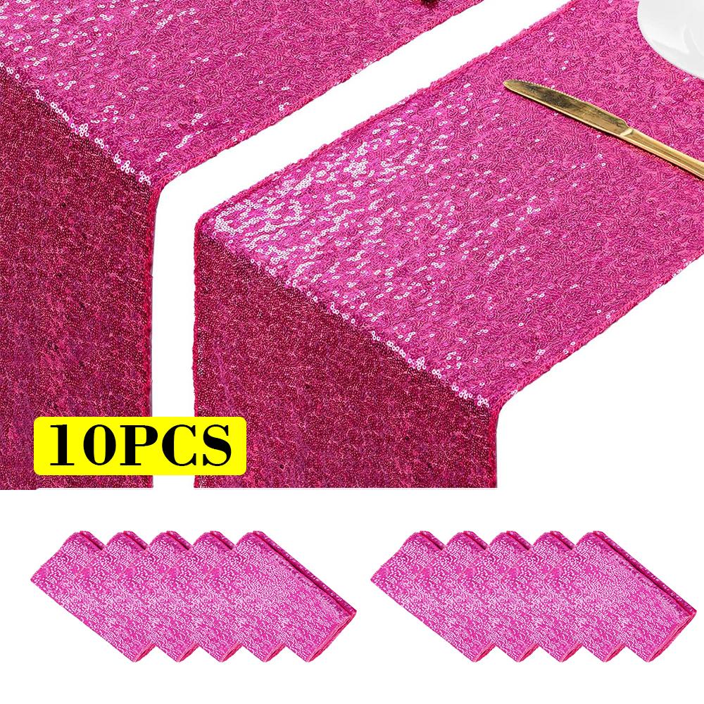 10 Pcs-12x72 Inches Sequin Table Runner, Turquoise Glitter Table Runner for Birthday Party Supplies Wedding Engagement Baby Shower Holiday Celebration Event Decorations