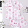 2-Piece Beach-Themed Loungewear Pajama Set with Bikini and Starfish Print, Short-Sleeve Collared Button-Down Soft Top and Loose-Fitting Stretch Shorts, Everyday Outfit for Holidays, Casual Outdoor Wear, Casual Summer Sleepwear