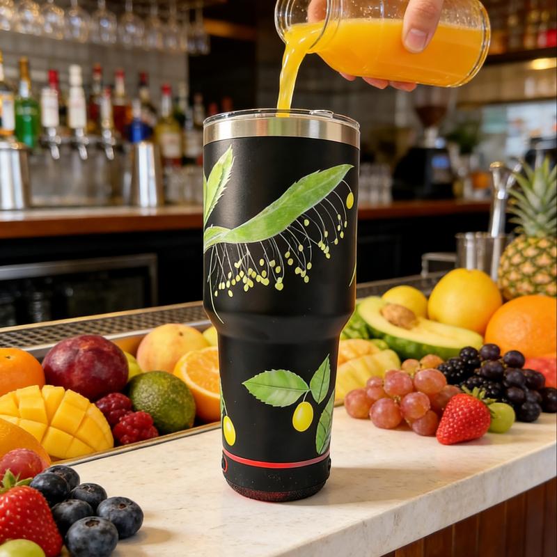 30 Oz Insulated Cup with Bluetooth-compatible Mini Speaker, Large Capacity 900ML Ice Bucket, Detachable Rechargeable Player, Thermal Mug for Hot & Cold Drinks