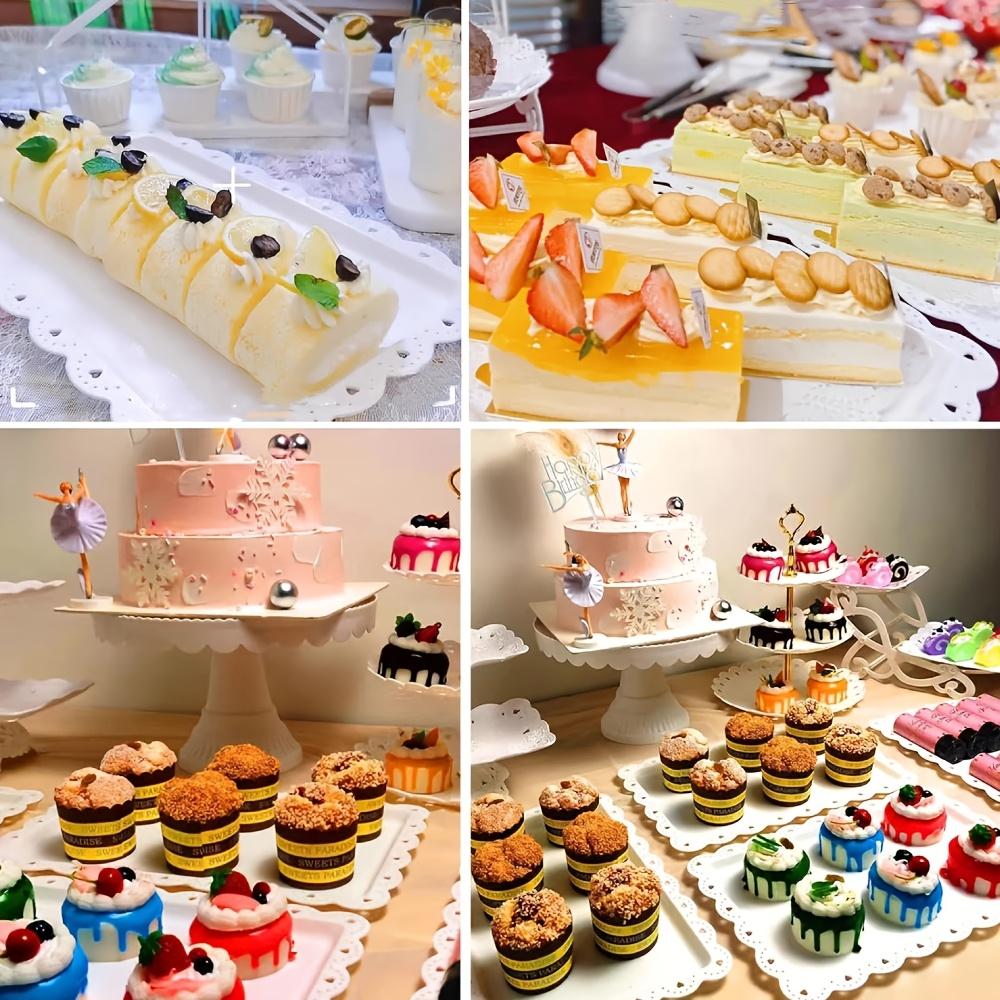 2pcs Plastic Display Trays, Home Fruit Food Tray, European Style Cake Stand, Rectangular Plates, Cupcake Dessert Dish, Party Wedding Snack Plate, Salad Serving Plates