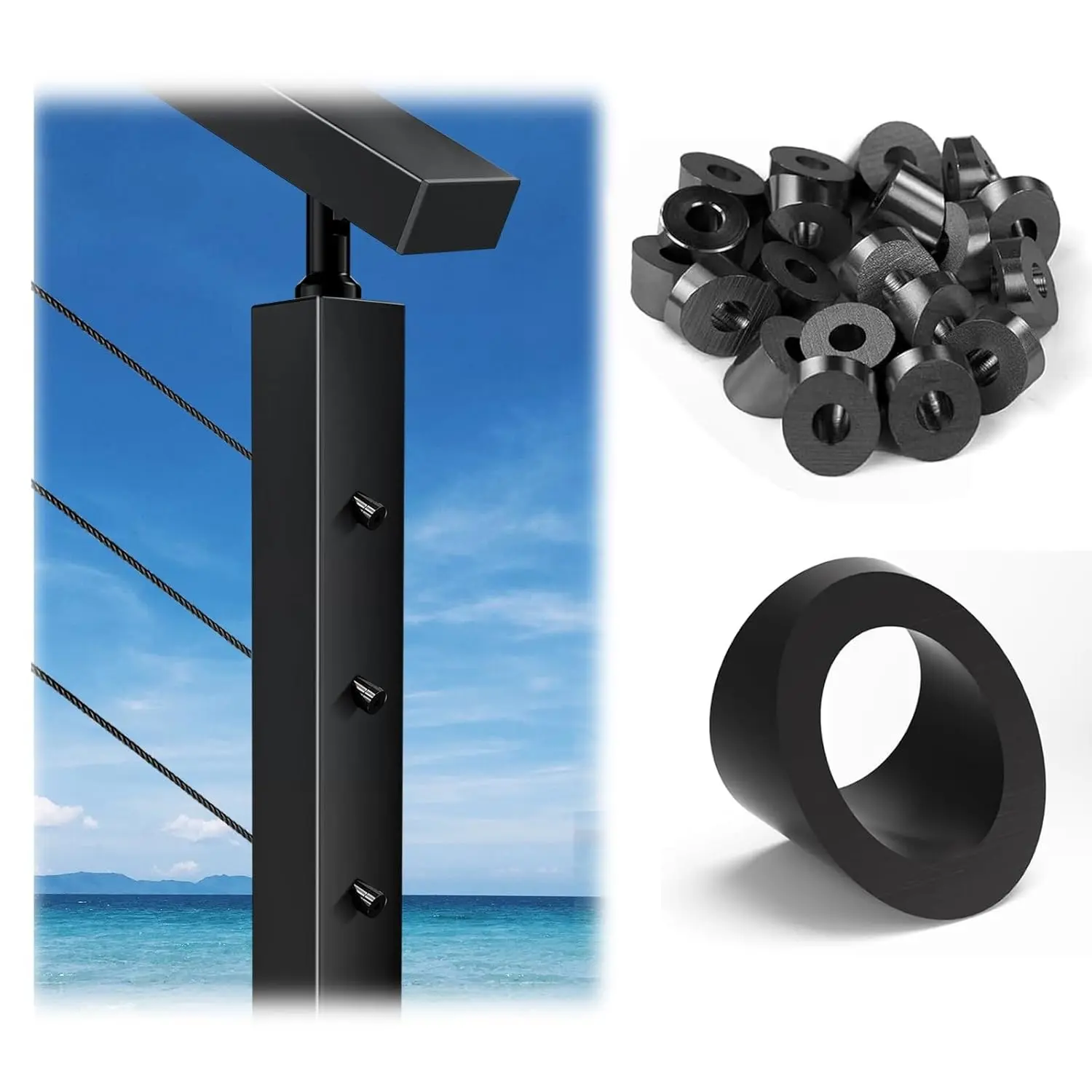 30 Pack 0.35" ID T316 33° Angle Beveled Washers, Marine Grade Stainless Steel Angle Washers for 5/16" Cable Railing Hardware for Stair Deck Metal Wood Aluminum End Posts, Black