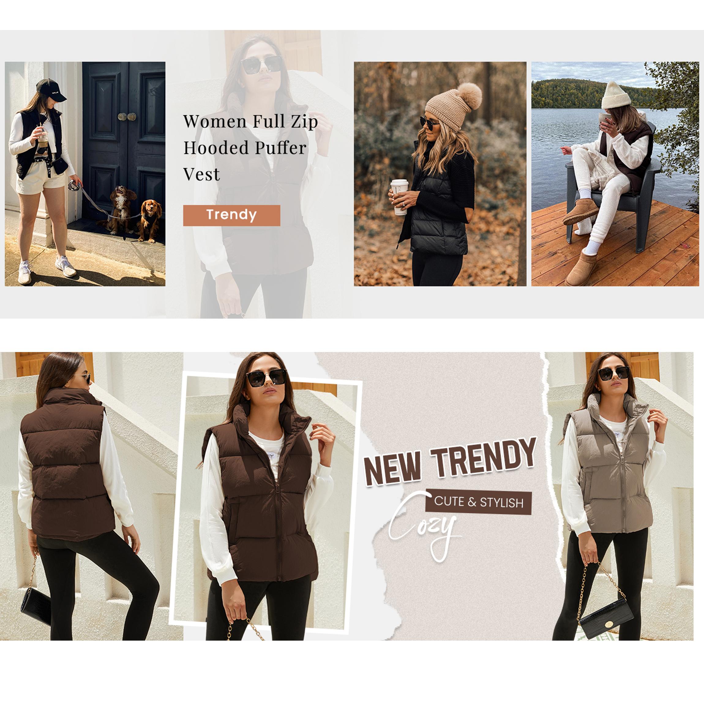 Buenoble Women's Puffer Vest with Removable Hood Zip Up Lightweight Sleeveless Quilted Down Jacket for Winter